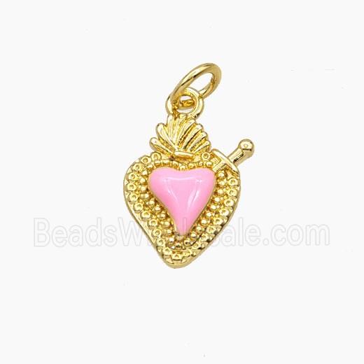 Copper Sacred Heart Pendant Pink Enamel Gold Plated