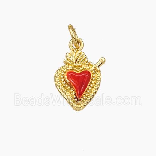 Copper Sacred Heart Pendant Red Enamel Gold Plated