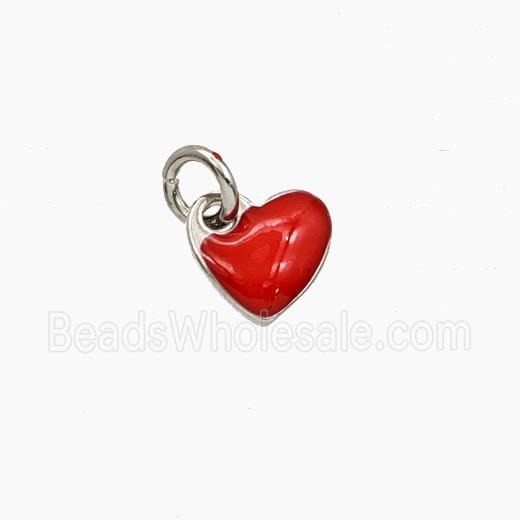 Copper Heart Pendant Red Enamel Platinum Plated