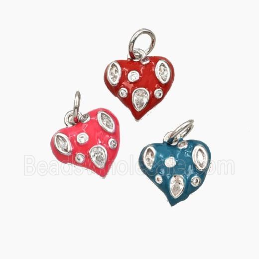 Copper Heart Pendant Pave Zirconia Enamel Platinum Plated Mixed