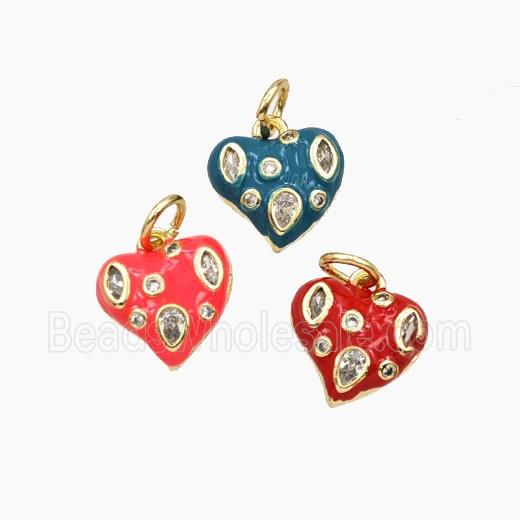 Copper Heart Pendant Pave Zirconia Enamel Gold Plated Mixed