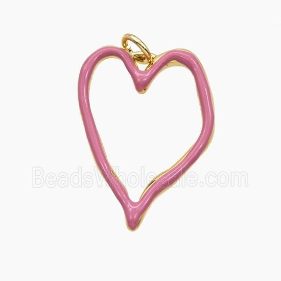 Copper Heart Pendant Pink Enamel Hollow Gold Plated