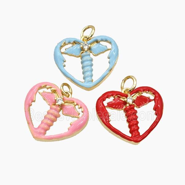 Copper Heart Ange Wings Pendant Pave Zirconia Enamel Gold Plated Mixed