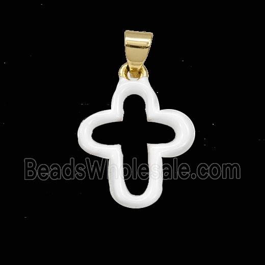 Copper Cross Pendant White Enamel Hollow Gold Plated