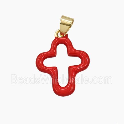 Copper Cross Pendant Red Enamel Hollow Gold Plated