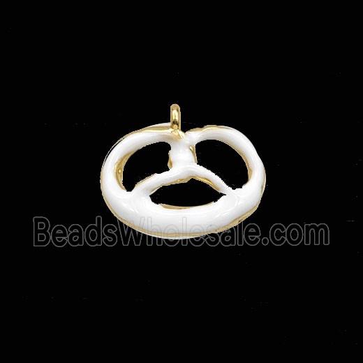 Copper Pretzel Pendant White Enamel Gold Plated