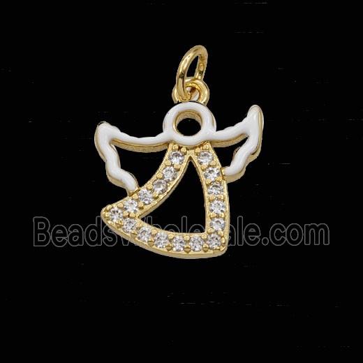 Copper Angel Pendant Pave Zirconia White Enamel Gold Plated