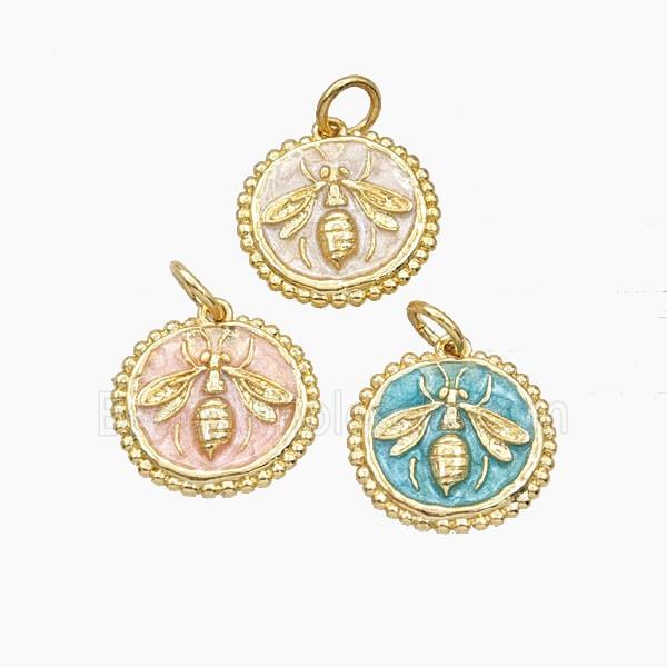 Copper Honeybee Pendant Painted Coin Gold Plated Mixed