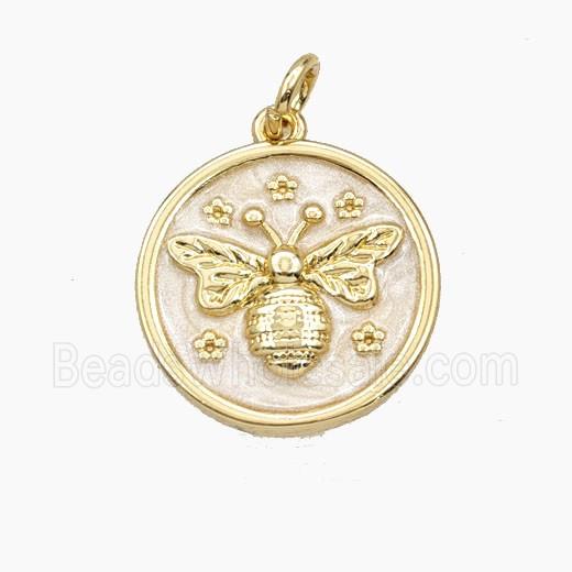 Copper Honeybee Pendant White Painted Coin Gold Plated