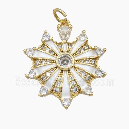 Copper Heart Pendant Pave Zirconia White Enamel Gold Plated