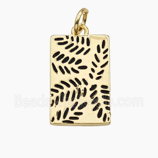 Copper Leaf Pendant Black Enamel Rectangle Gold Plated