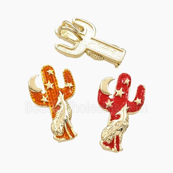 Copper Wolf Cactus Pendant Enamel Star Gold Plated Mixed