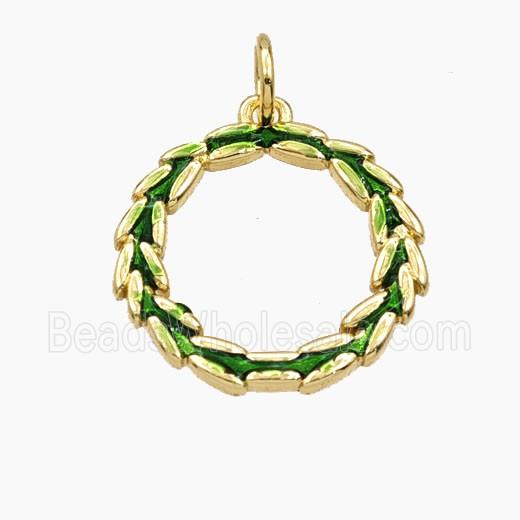 Copper Wreath Pendant Green Painted Gold Plated