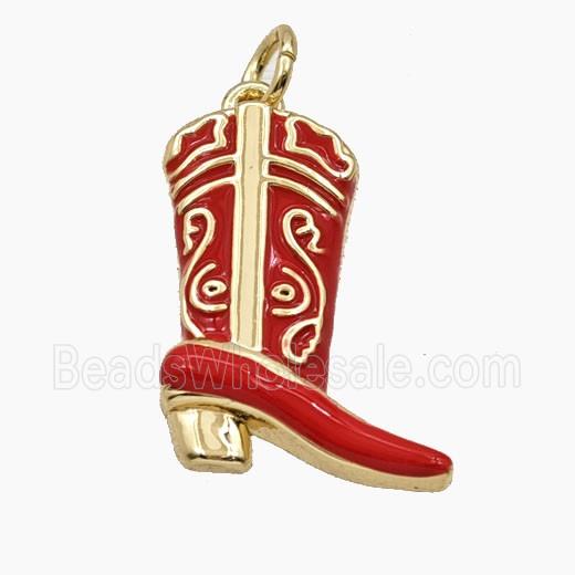 Copper Cowboy Boots Pendant Red Enamel Shoes Gold Plated