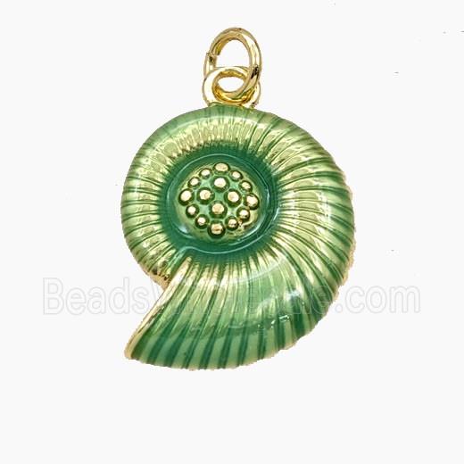 Copper Conch Shell Pendant Green Painted Gold Plated