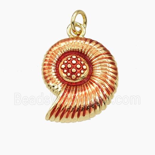 Copper Conch Shell Pendant Red Painted Gold Plated