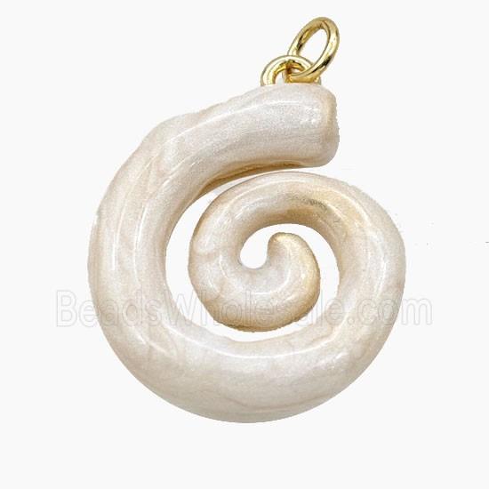 Copper Spiral Pendant White Enamel Gold Plated