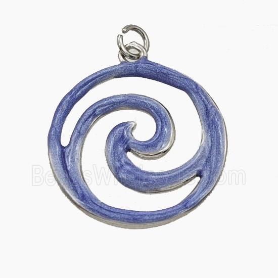 Copper Swirl Circle Pendant Blue Enamel Platinum Plated