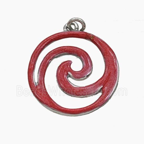 Copper Swirl Circle Pendant Pink Enamel Platinum Plated