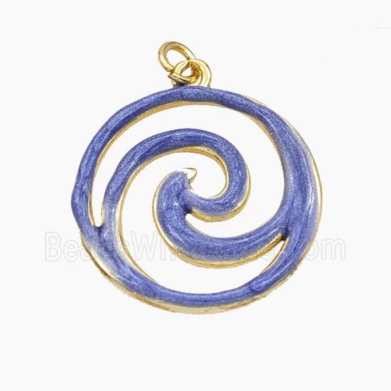 Copper Swirl Circle Pendant Blue Enamel Gold Plated