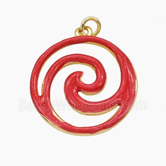 Copper Swirl Circle Pendant Red Enamel Gold Plated