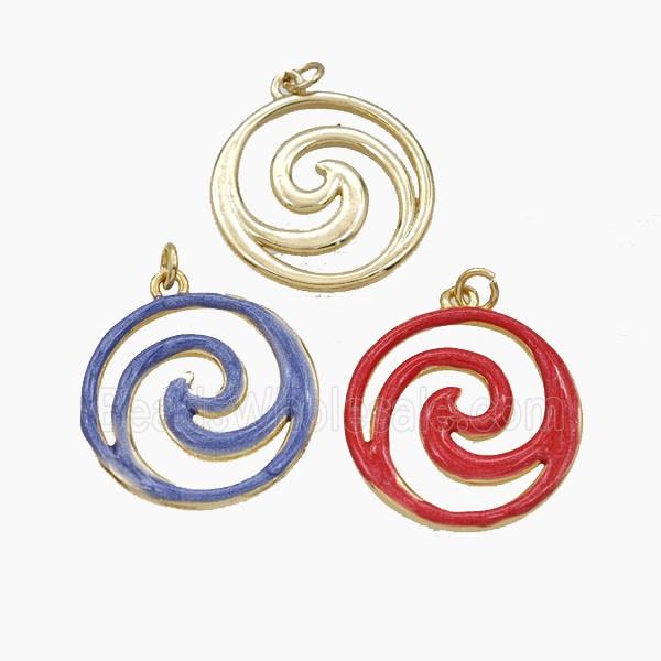 Copper Swirl Circle Pendant Enamel Gold Plated Mixed