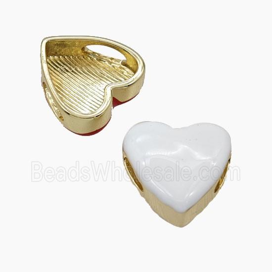 Copper Heart Beads White Enamel FlatHole Gold Plated