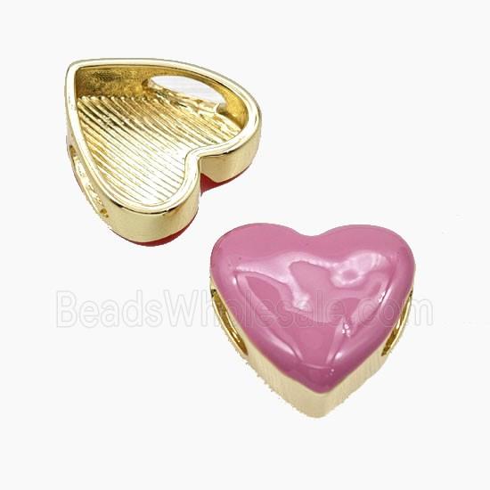Copper Heart Beads Pink Enamel FlatHole Gold Plated