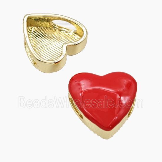 Copper Heart Beads Red Enamel FlatHole Gold Plated
