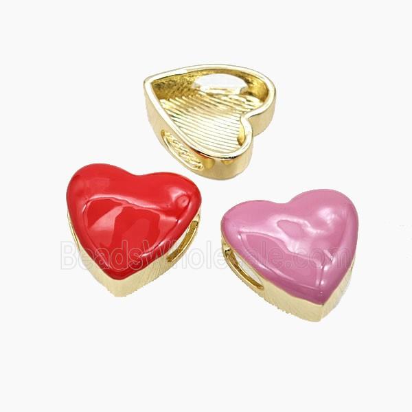 Copper Heart Beads Enamel FlatHole Gold Plated Mixed