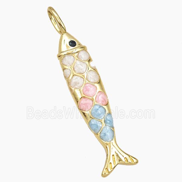 Copper Fish Pendant Multicolor Enamel Gold Plated