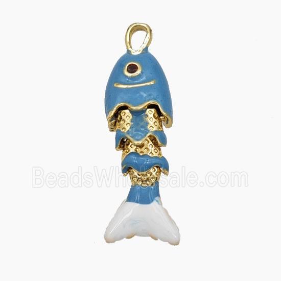 Copper Fish Pendant Blue Enamel Gold Plated