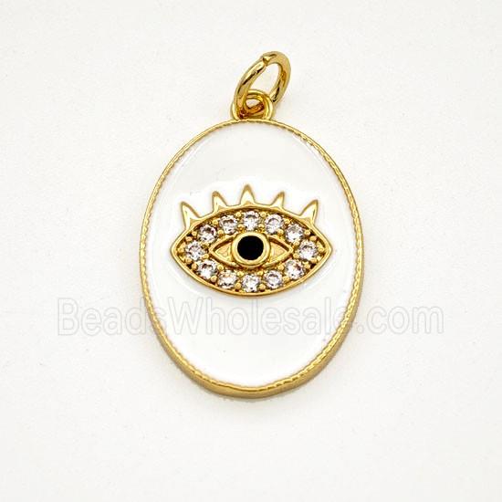Copper Evil Eye Pendant Pave Zirconia White Enamel Oval Gold Plated