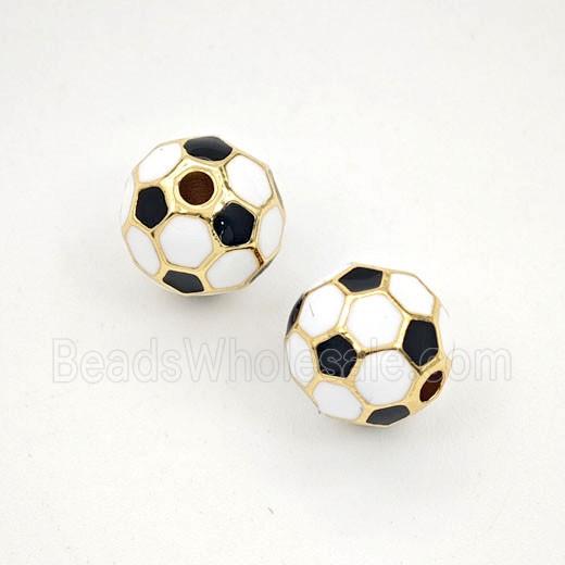 Copper Round Football Beads White Black Enamel Sports Gold Plated