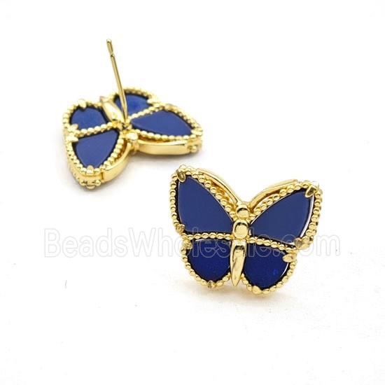Copper Butterfly Stud Earrings Pave Shell Gold Plated