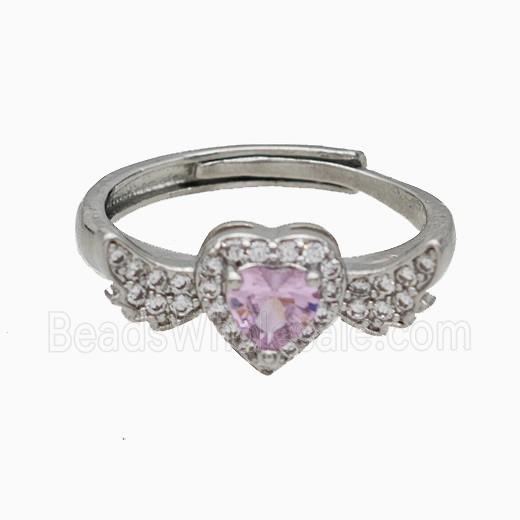 Copper Heart Rings Pave Crystal Glass Adjustable Platinum Plated