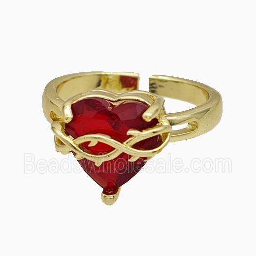 Copper Heart Rings Pave Crystal Glass Gold Plated