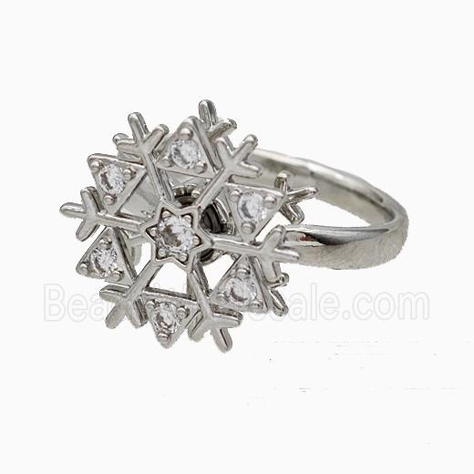 Copper Snowflake Rings Pave Zirconia Rotatable Adjustable Platinum Plated