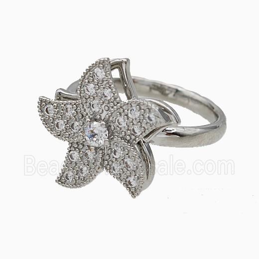 Copper Starfish Rings Pave Zirconia Rotatable Adjustable Platinum Plated