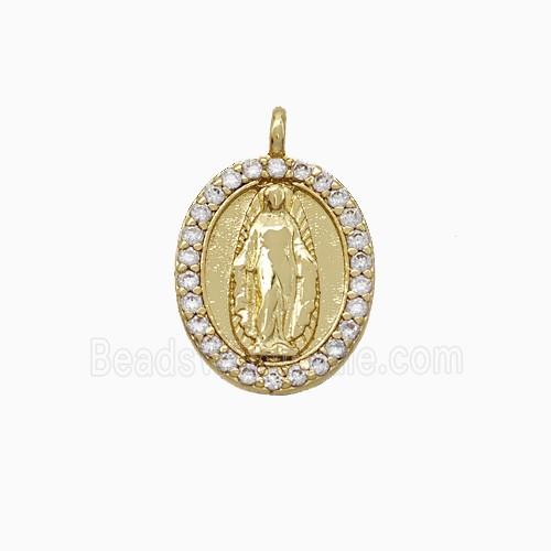 Copper Virgin Mary Pendant Pave Zirconia Gold Plated