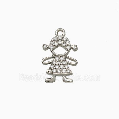 Copper Kids Girls Pendant Pave Zirconia Platinum Plated
