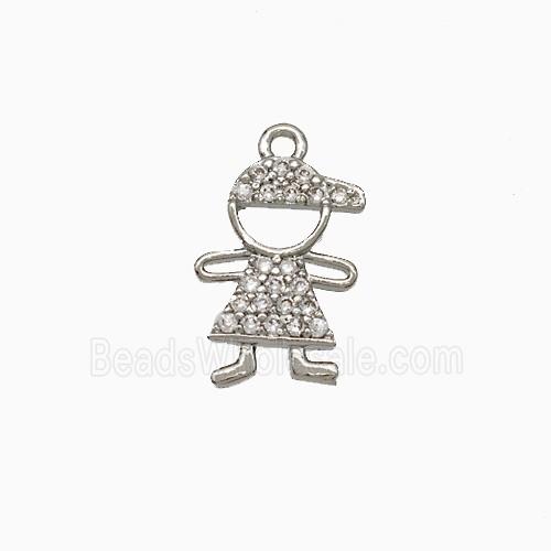 Copper Kids Boy Pendant Pave Zirconia Platinum Plated