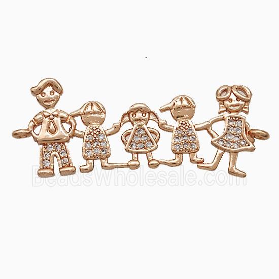 Copper Family Connector Pave Zirconia People Rose Gold