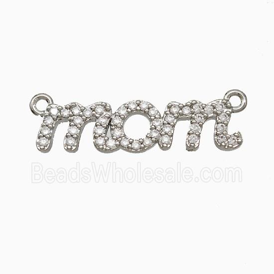 Copper MOM Pendant Pave Zirconia 2loops Platinum Plated