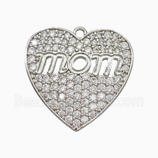 Copper Heart Pendant Pave Zirconia Mom Platinum Plated