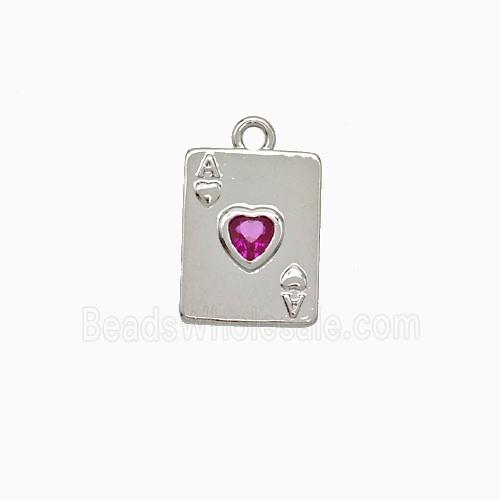 ACE of Heart Playing Card Copper Pendant Pave Zirconia Platinum Plated