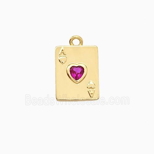 ACE of Heart Playing Card Copper Pendant Pave Zirconia Gold Plated
