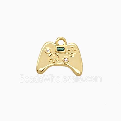 Game Handle Charms Copper Pendant Pave Zirconia Gold Plated