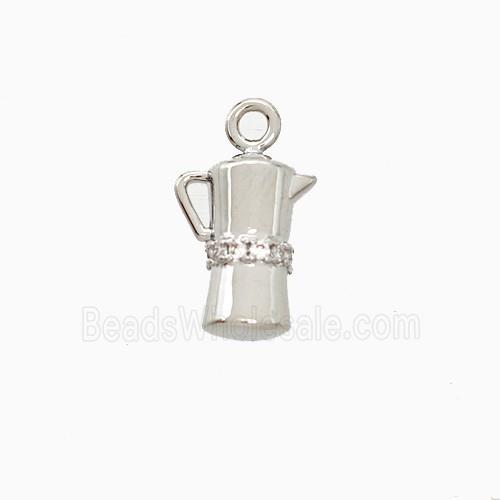 Copper Coffee Pot Pendant Pave Zirconia Platinum Plated