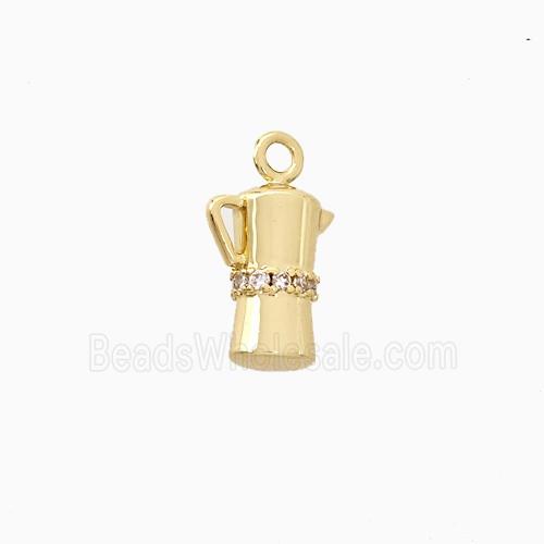 Copper Coffee Pot Pendant Pave Zirconia Gold Plated